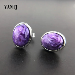 Charoite Earrings 8mm Sterling Silver Gemstone for Women Wedding Anniversary
