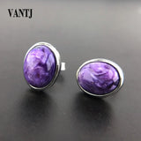 Charoite Earrings 8mm Sterling Silver Gemstone for Women Wedding Anniversary