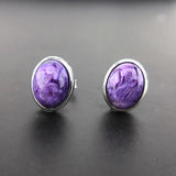 Charoite Earrings 8mm Sterling Silver Gemstone for Women Wedding Anniversary