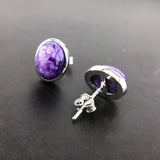 Charoite Earrings 8mm Sterling Silver Gemstone for Women Wedding Anniversary