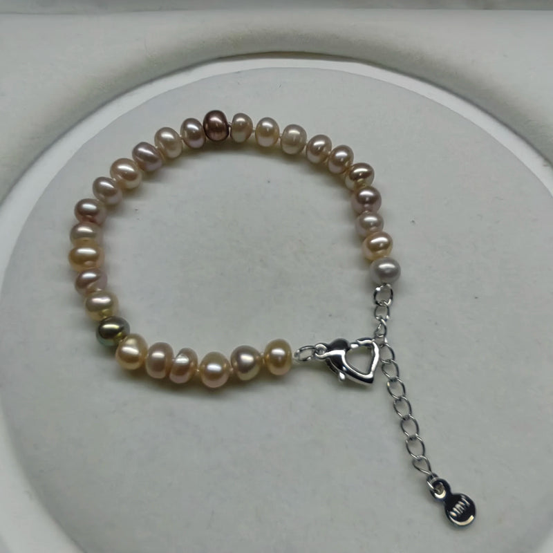 6-8mm Freshwater Pearl Bracelet Bangle for Women Lady's Gift