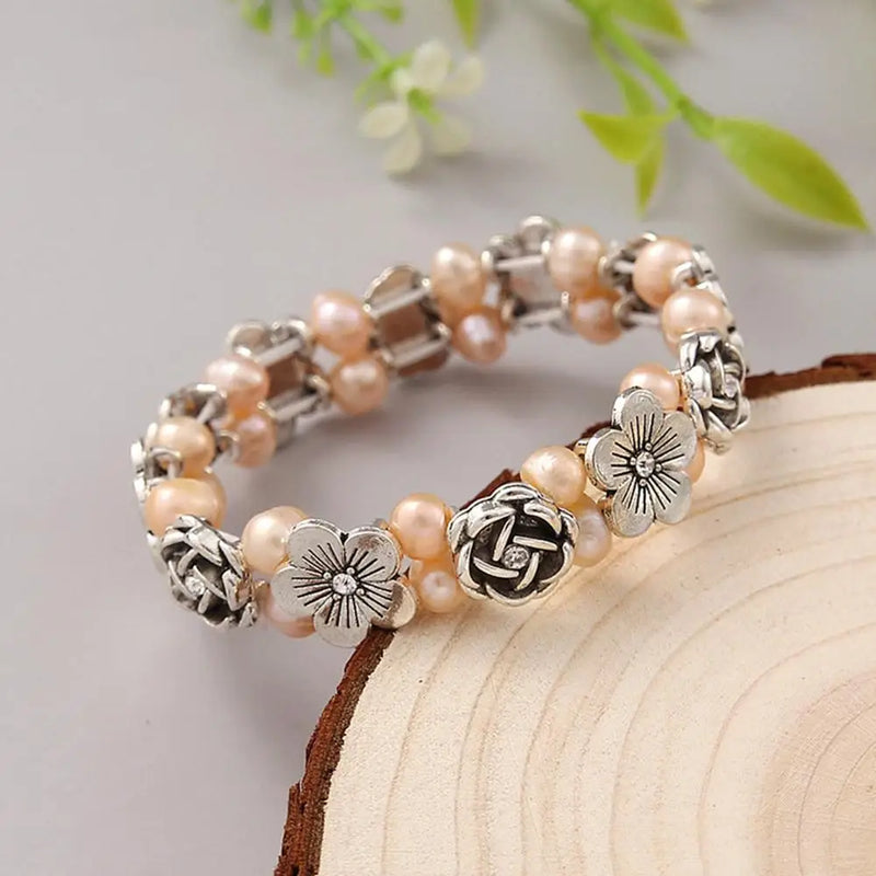 Baroque Pearl Bracelet Rose Charm Beads 6-7mm Pearl Jewelry