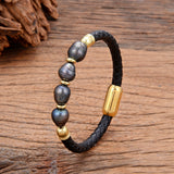 Real Natural Freshwater Pearl Charm Leather Bracelet Women Wedding Jewelry