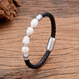 Real Natural Freshwater Pearl Charm Leather Bracelet Women Wedding Jewelry