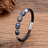Real Natural Freshwater Pearl Charm Leather Bracelet Women Wedding Jewelry