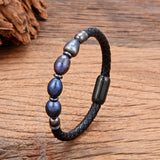 Real Natural Freshwater Pearl Charm Leather Bracelet Women Wedding Jewelry