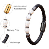 Real Natural Freshwater Pearl Charm Leather Bracelet Women Wedding Jewelry