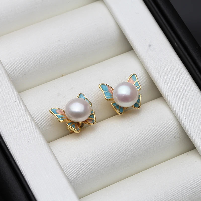 Natural Freshwater Pearl Earrings 925 Sterling Silver Girl Birthday Gift