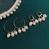 Baroque Pearl Tassel Stainless Steel Hoop Earrings