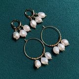 Baroque Pearl Tassel Stainless Steel Hoop Earrings