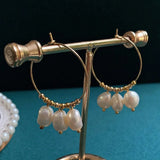 Baroque Pearl Tassel Stainless Steel Hoop Earrings