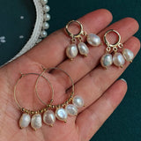 Baroque Pearl Tassel Stainless Steel Hoop Earrings