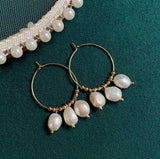 Baroque Pearl Tassel Stainless Steel Hoop Earrings