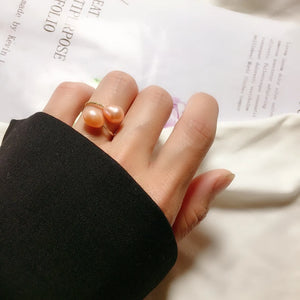 Freshwater Pearl Ring Stainless Steel Open Ring Party Jewelry