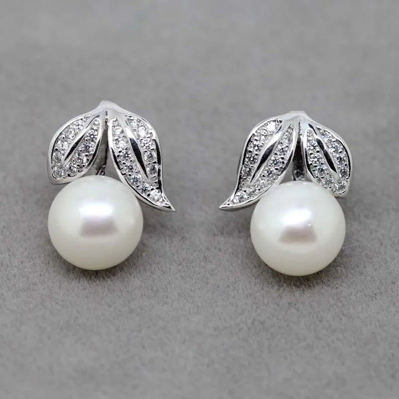 Pearl Stud Earrings 925 Silver Jewelry Bridal Gift Pink