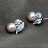 Pearl Stud Earrings 925 Silver Jewelry Bridal Gift Pink