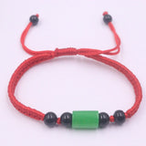 Natural Jade Jadeite Black Agate Lucky Beads Bracelet 6.3''