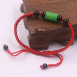 Natural Jade Jadeite Black Agate Lucky Beads Bracelet 6.3''