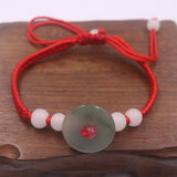 Natural Jade Jadeite Bracelet Lucky Beads Weave Bracelet 6.3''L