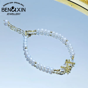 Natural Pearl Bracelet Flower Clover Hand String for Women