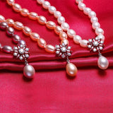 Pink Pearl Necklace, 925 Silver, Flower Zircon Pendant