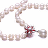 Pink Pearl Necklace, 925 Silver, Flower Zircon Pendant