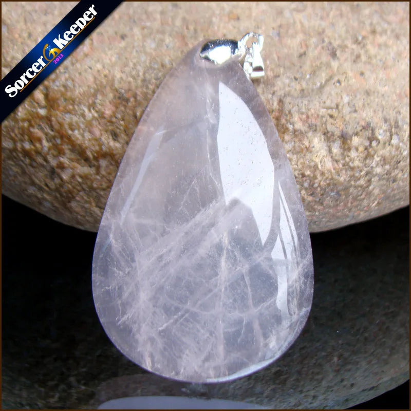 Pink Rose Quartz Crystal Pendant Necklace for Women