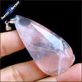 Pink Rose Quartz Crystal Gem Stone Pendant Necklace for Women