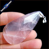 Pink Rose Quartz Crystal Gem Stone Pendant Necklace for Women