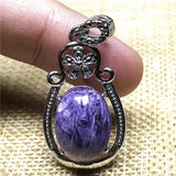 Natural Purple Charoite Crystal Necklace Pendant Oval Gemstone AAAAA