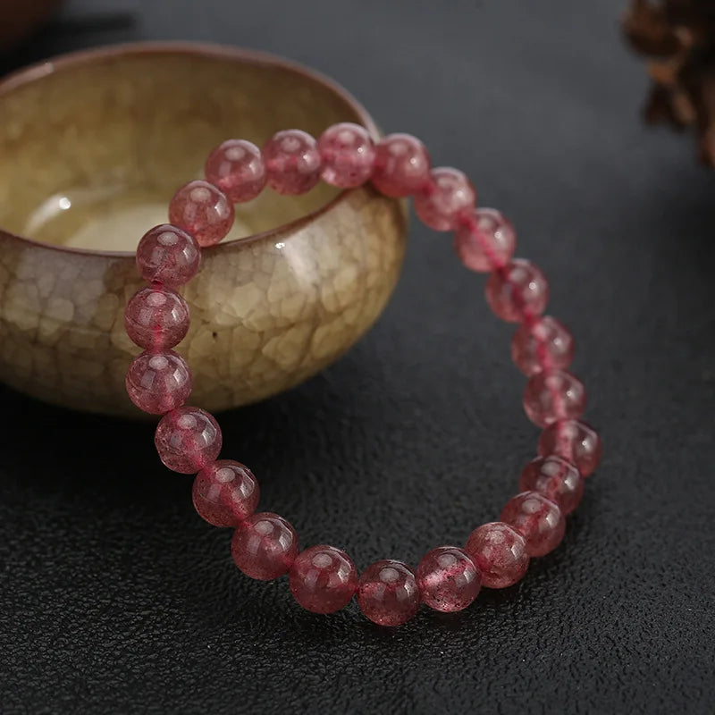 Genuine Red Strawberry Crystal Stretch Bead Bracelet 6/8/10/12mm
