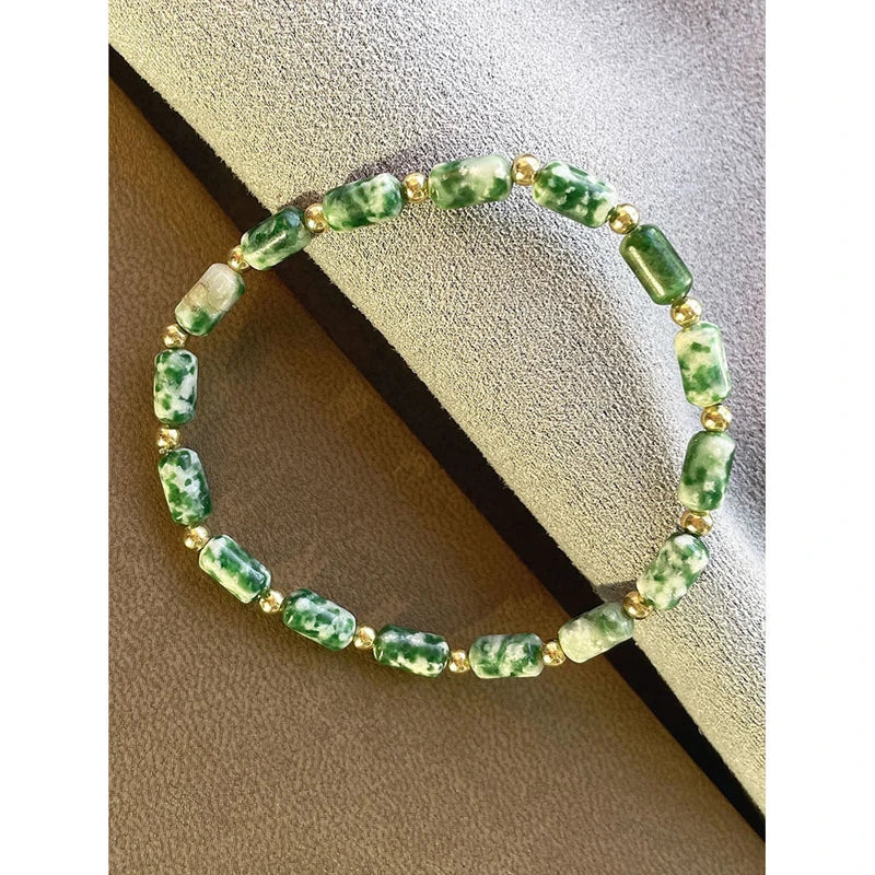Green Stone Beads Stretch Bracelet for Women