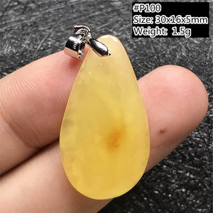 Natural Yellow Amber Pendant Crystal Luck Gift Silver Necklace