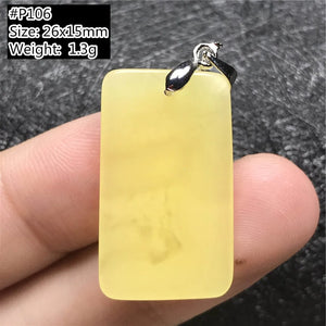 Natural Yellow Amber Pendant Crystal Luck Gift Silver Necklace