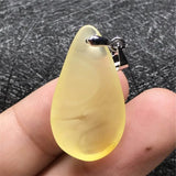 Yellow Amber Pendant Crystal Water Drop Stone Silver Necklace
