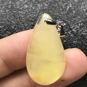Yellow Amber Pendant Crystal Water Drop Stone Silver Necklace