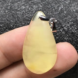 Yellow Amber Pendant Crystal Water Drop Stone Silver Necklace