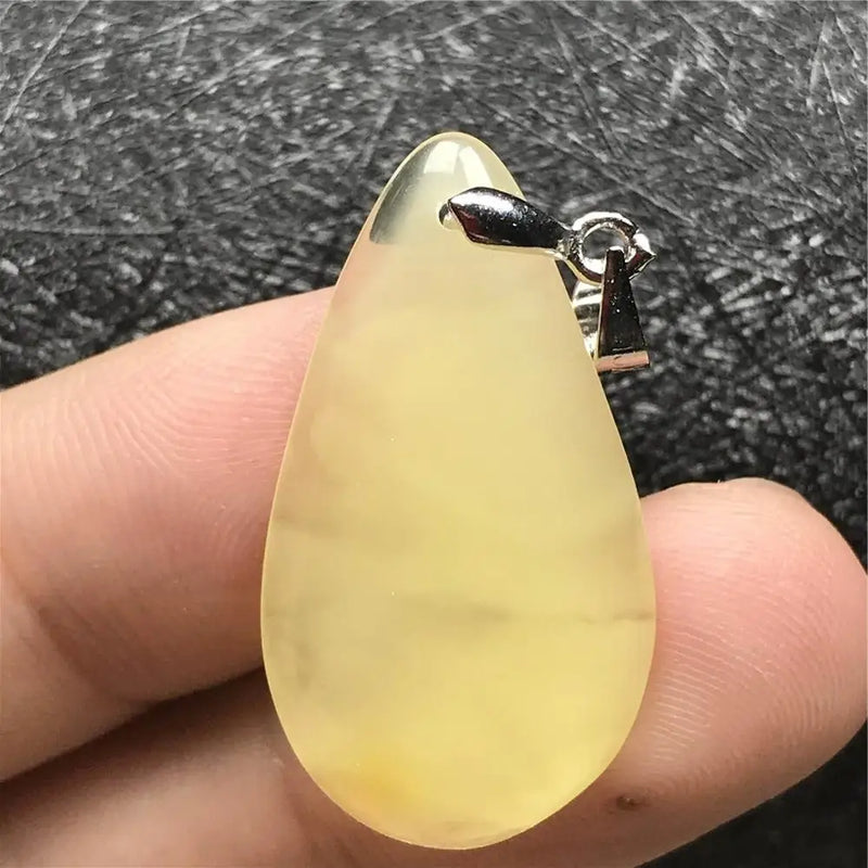 Yellow Amber Pendant Crystal Water Drop Stone Silver Necklace