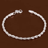 925 Silver Rope Chain Bracelet 4mm Twist Bangle Men Women Fine Jewelry
