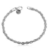 925 Silver Rope Chain Bracelet 4mm Twist Bangle Men Women Fine Jewelry