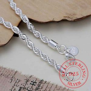 925 Silver Rope Chain Bracelet 4mm Twist Bangle Men Women Fine Jewelry