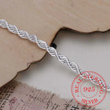 925 Silver Rope Chain Bracelet 4mm Twist Bangle Men Women Fine Jewelry