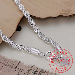 925 Silver Rope Chain Bracelet 4mm Twist Bangle Men Women Fine Jewelry
