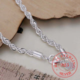 925 Silver Rope Chain Bracelet 4mm Twist Bangle Men Women Fine Jewelry