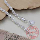 925 Silver Rope Chain Bracelet 4mm Twist Bangle Men Women Fine Jewelry