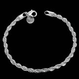 925 Silver Rope Chain Bracelet 4mm Twist Bangle Men Women Fine Jewelry
