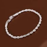 925 Silver Rope Chain Bracelet 4mm Twist Bangle Men Women Jewelry Gift