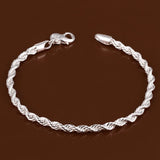 925 Silver Rope Chain Bracelet 4mm Twist Bangle Men Women Jewelry Gift
