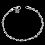 925 Silver Rope Chain Bracelet 4mm Twist Bangle Men Women Jewelry Gift