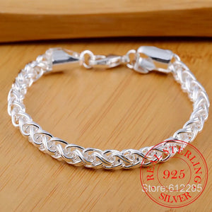 925 Silver Twist Round Chain Bracelet Bangle For Men Women